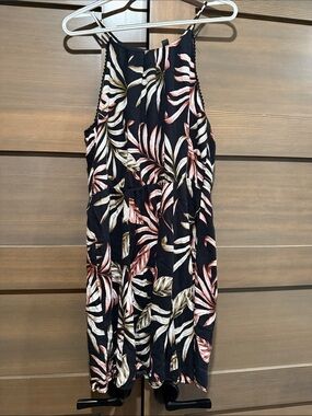 Le Château Black Halter Dress with Tropical Leaf Print